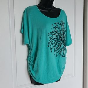 Espresso Top Floral Embellished Green 1X